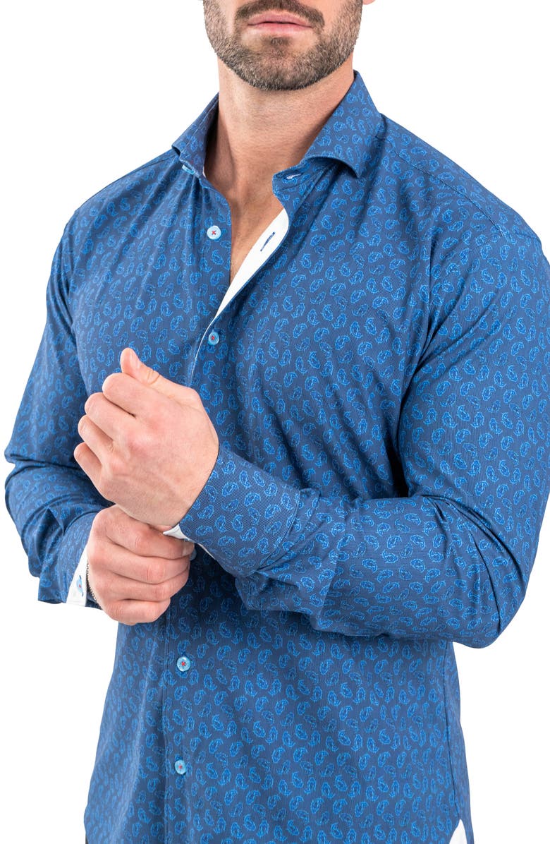 Maceoo Einstein Stretch Oceanic Button-Up Shirt, Alternate, color, Blue