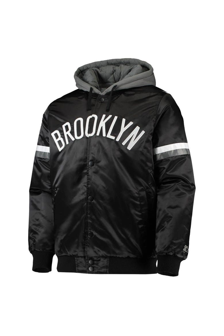 Men's Starter Black/Gray Brooklyn Nets NBA 75th Anniversary Full-Snap Varsity Hoodie Jacket, Alternate, color, Black