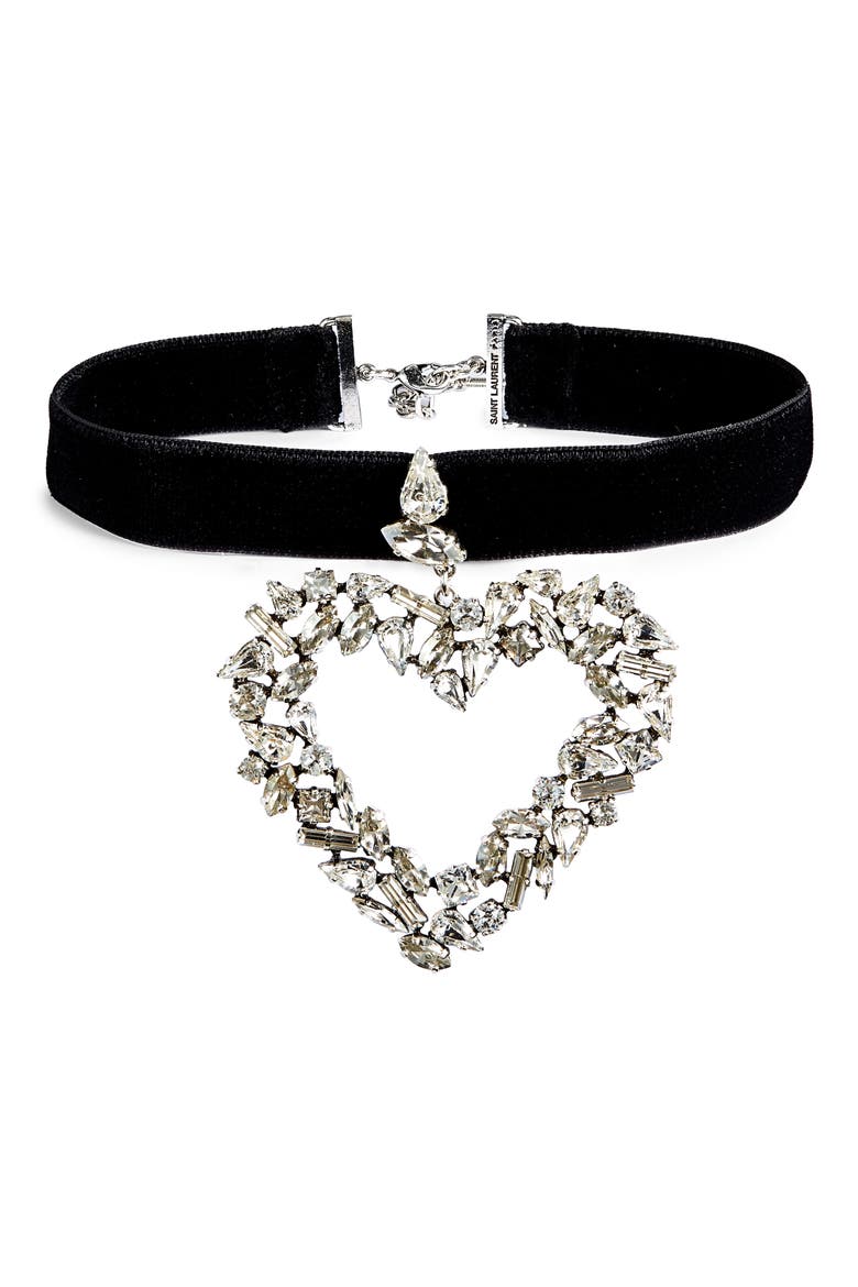 Oversize Heart Pendant Choker Necklace, Main, color, 8334 ARGENT OXYDE/ CRYSTAL