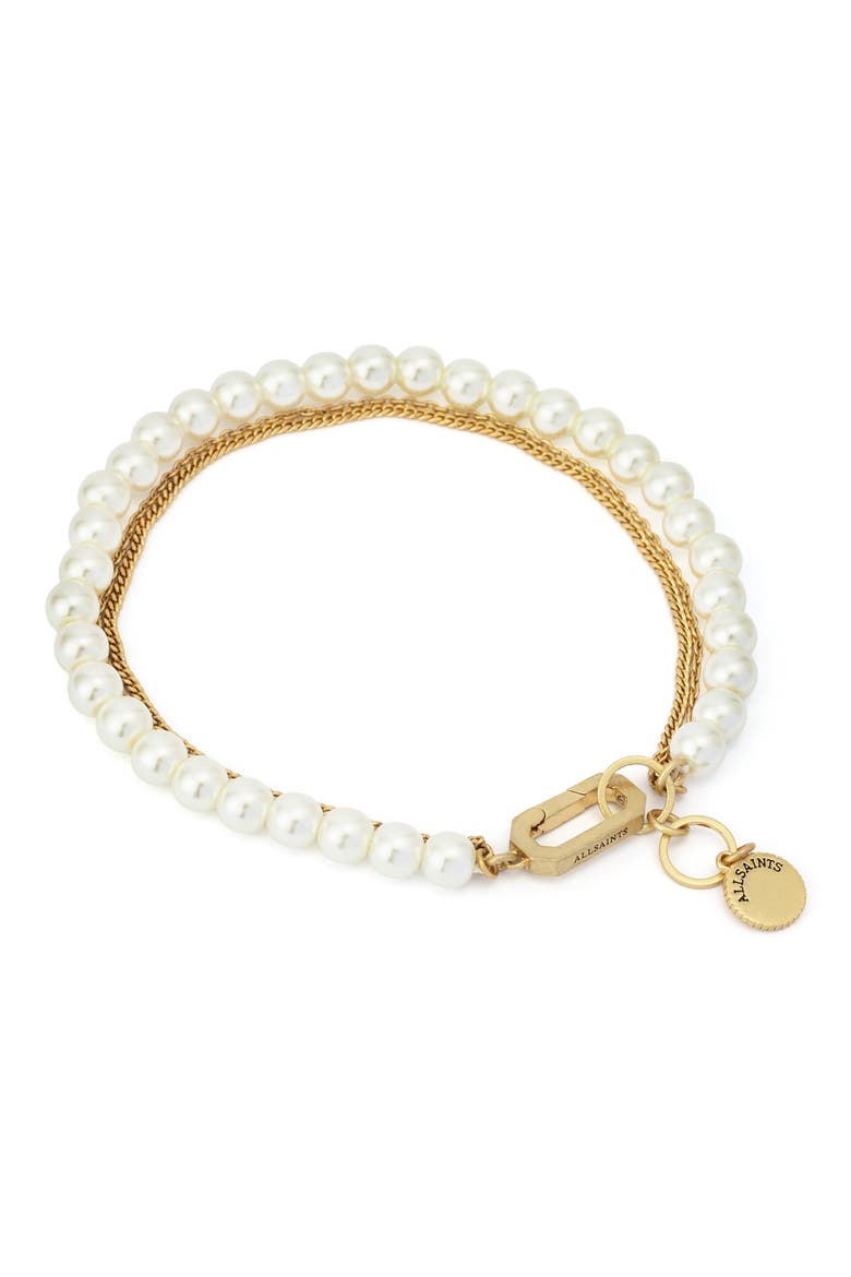 Multilayer Faux Pearl & Chain Bracelet, Alternate, color, PEARL/ VINTAGE GOLD