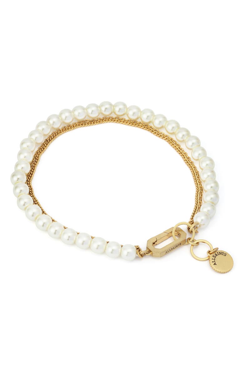 AllSaints Multilayer Faux Pearl & Chain Bracelet, Alternate, color, 