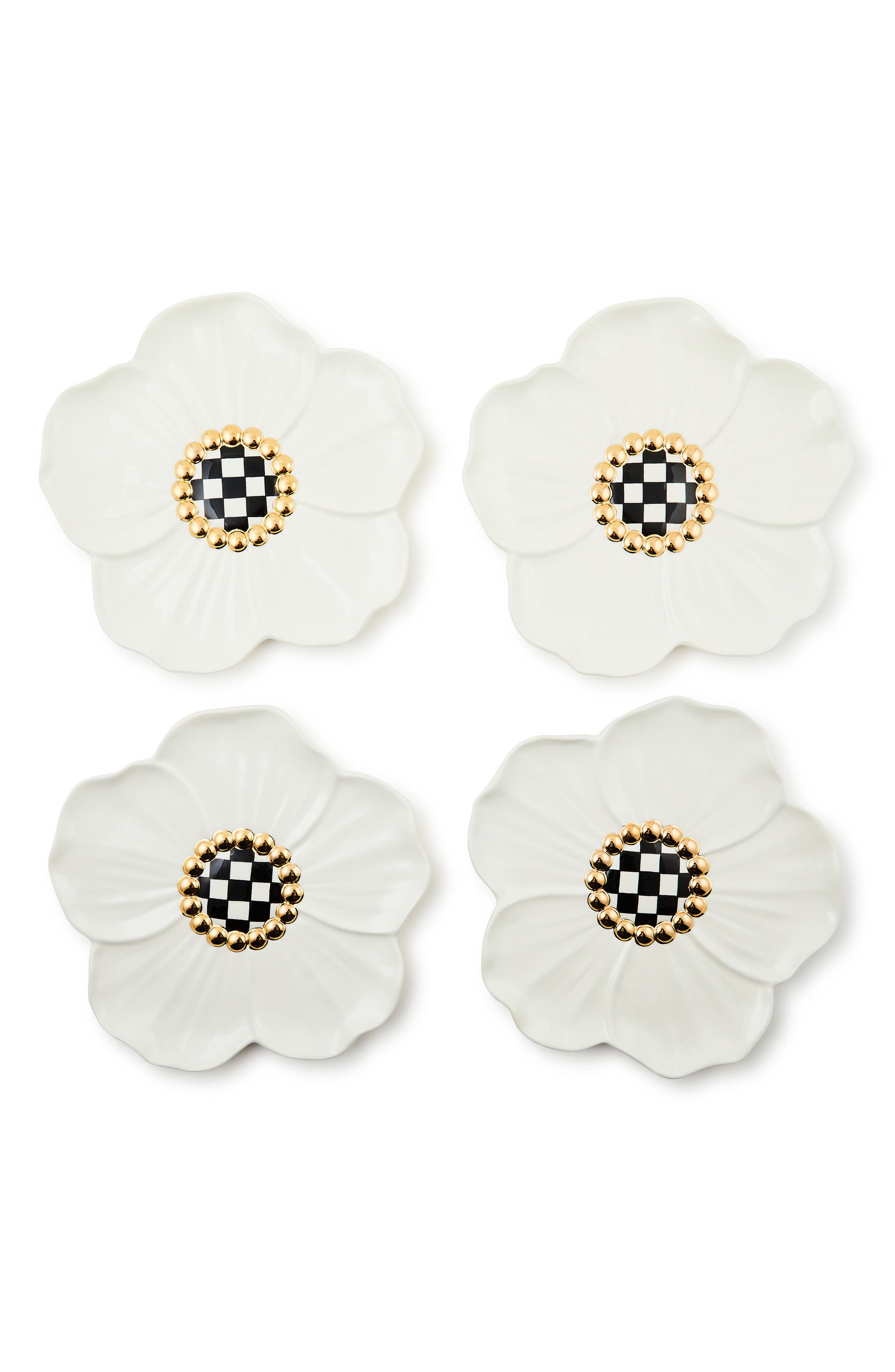 MACKENZIE CHILDS White Rabbit Set of 4 Dessert Plates - White