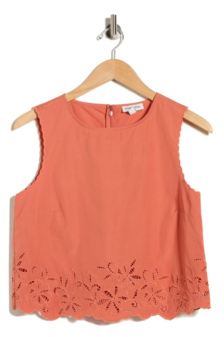Schiffly Cotton Eyelet Shell, Alternate, color, CORAL APRICOT
