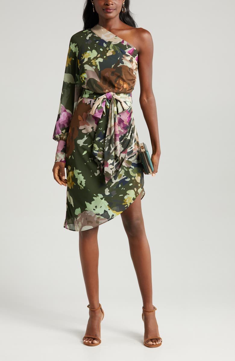 Jewel Badgley Mischka One-Shoulder Asymmetric Hem Dress, Main, color, 