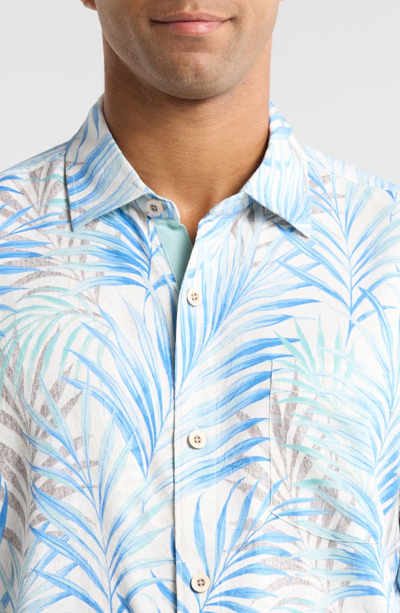 Tommy Bahama Palm Dancer Print Silk Button-Up Shirt, Alternate, color, Banff Blue