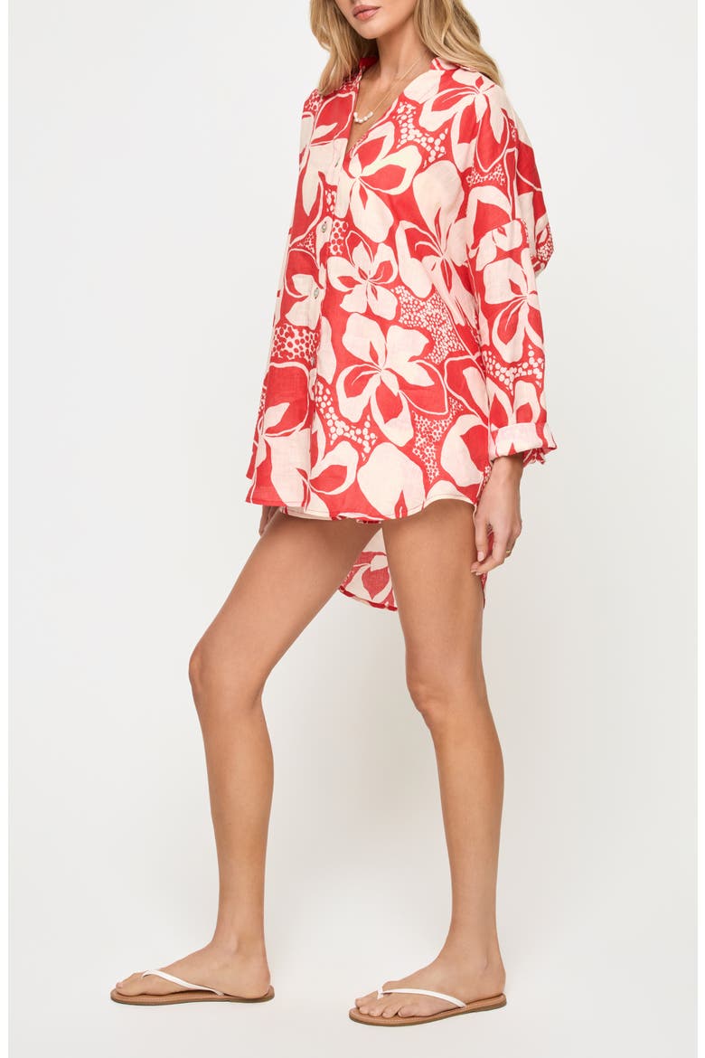 Rio Linen Cover-Up Tunic, Alternate, color, HIBISCUS BLOOM