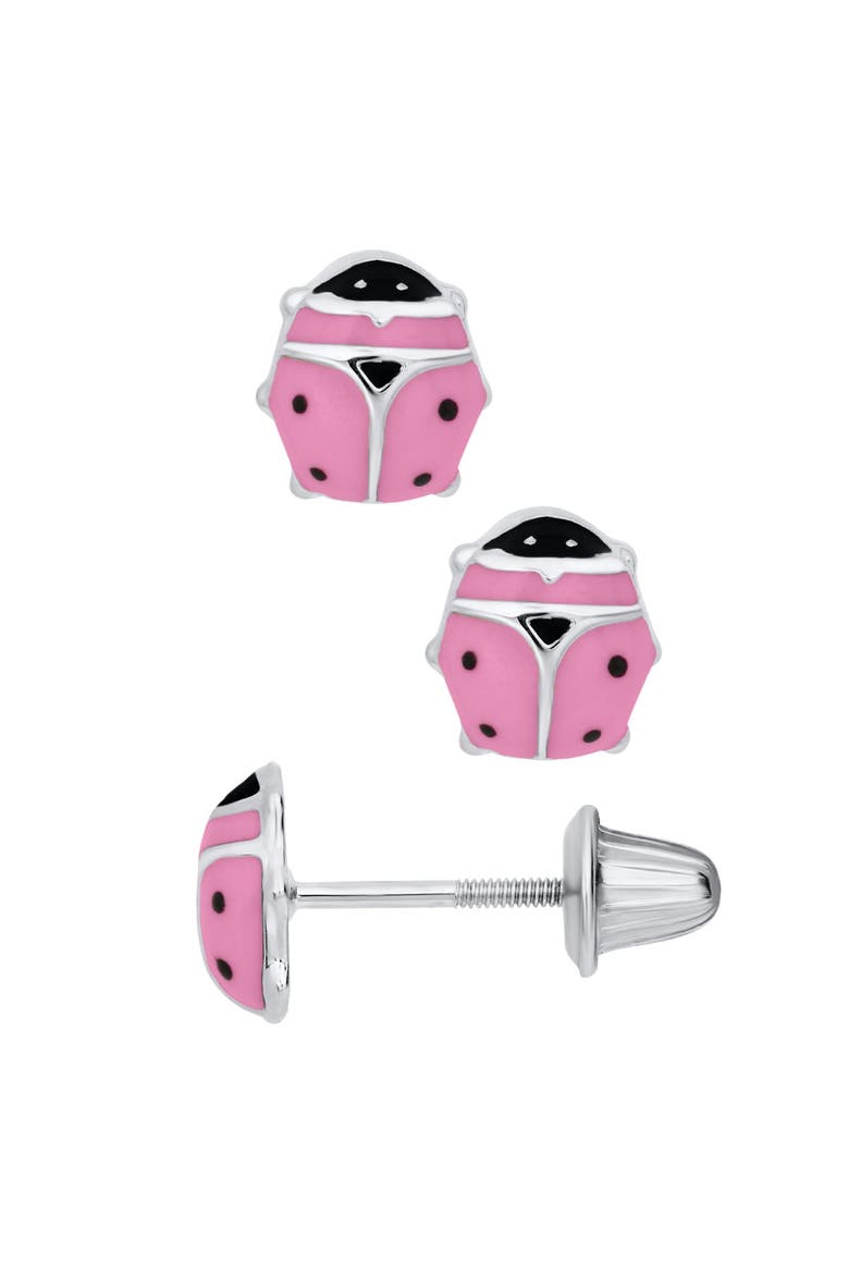 Sterling Silver Pink Ladybug Stud Earrings, Main, color, Silver