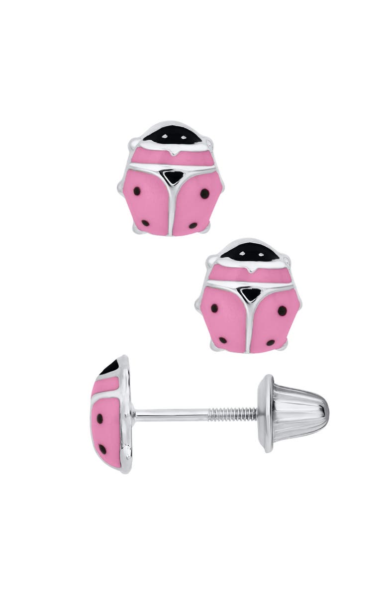 Mia Belle Gilrs Sterling Silver Pink Ladybug Stud Earrings, Main, color, Silver