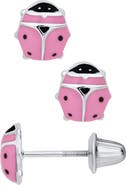 Mia Belle Gilrs Sterling Silver Pink Ladybug Stud Earrings