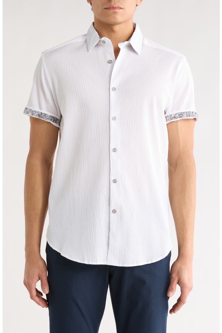 Piers Short Sleeve Woven Button-Up Shirt, Main, color, WHITE