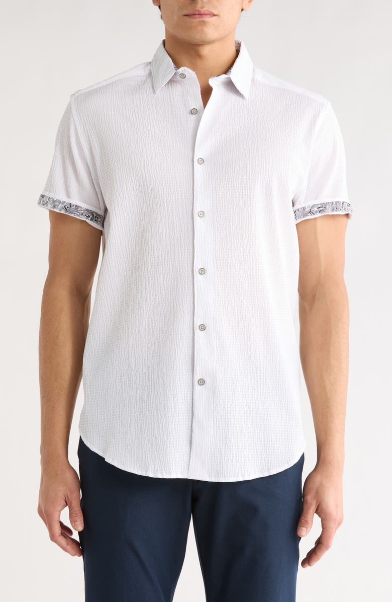 Robert Graham Piers Short Sleeve Woven Button-Up Shirt, Main, color, 