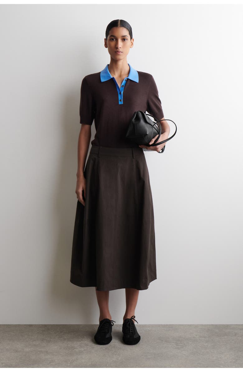 COS Shrunken Wool-Blend Polo Shirt, Alternate, color, Brown / Blue