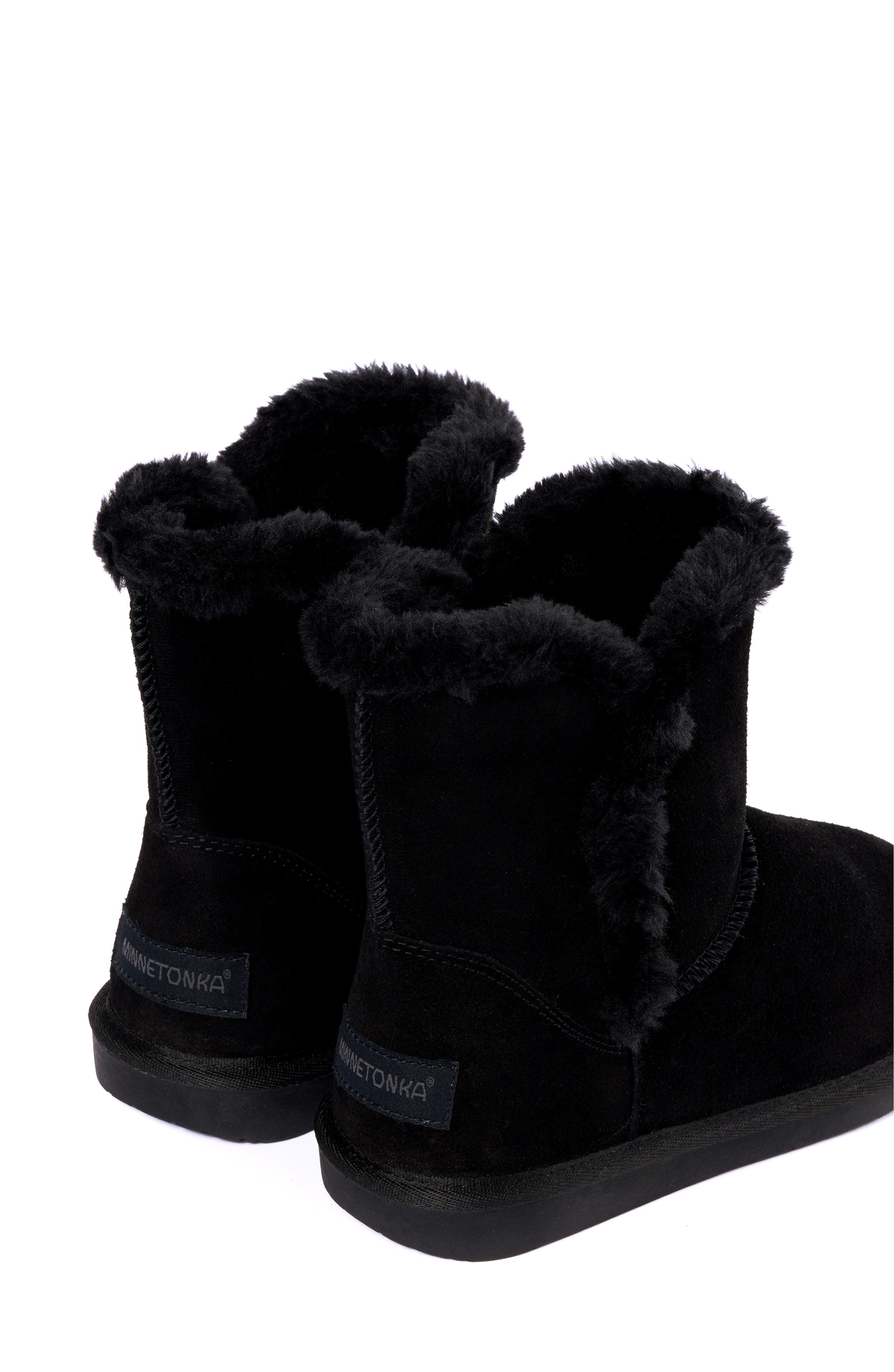 Minnetonka Milltown Water Resistant Faux Fur Bootie, Alternate, color, Black