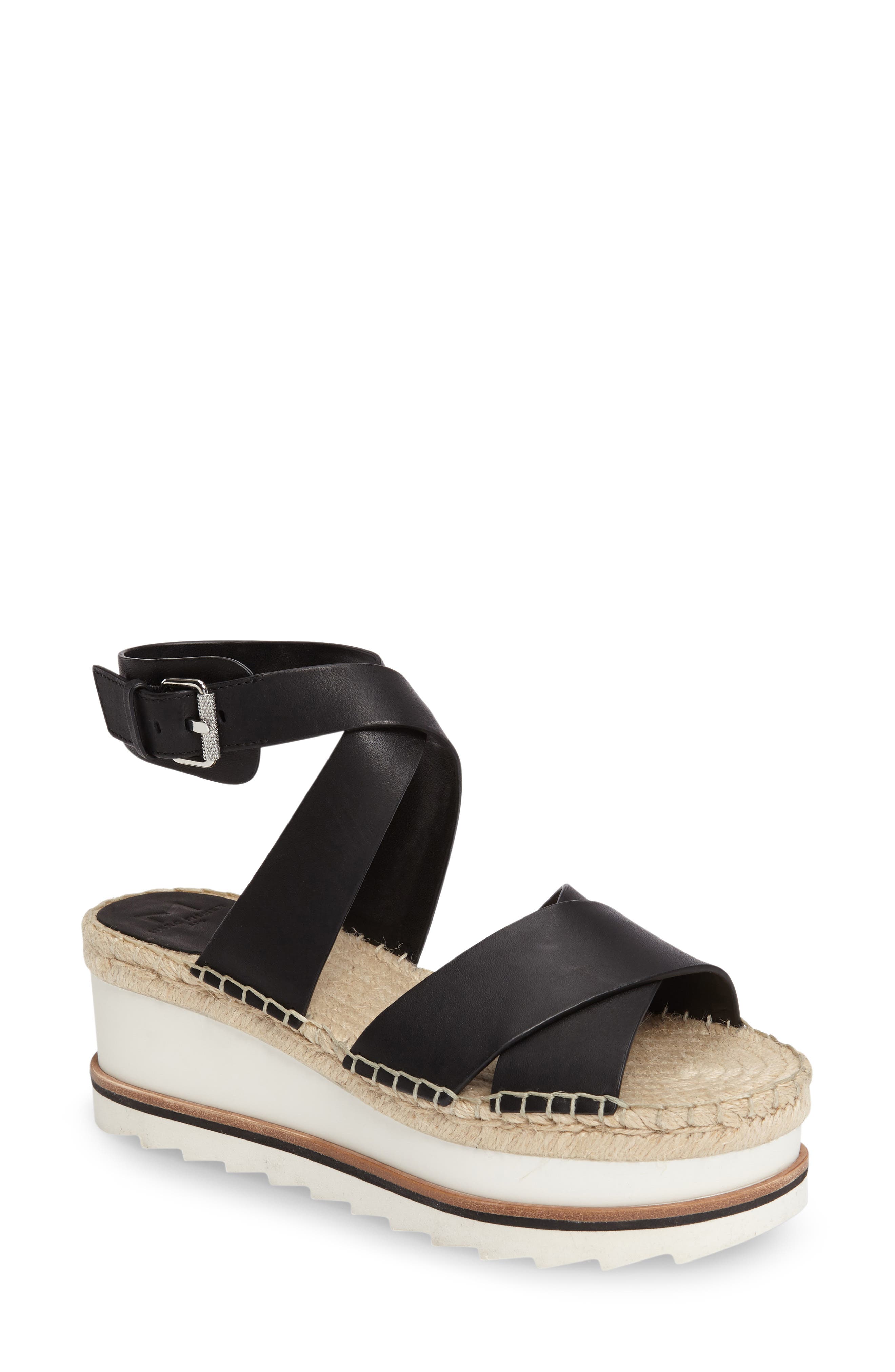 Greg Platform Wedge Sandal, Main, color, BLACK LEATHER