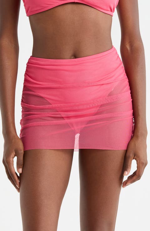 Ruched High Waist Mesh Bikini Bottoms