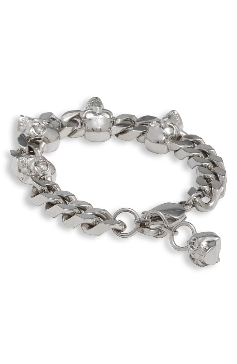 McQueen Skull Chain Bracelet, Alternate, color, Palladium