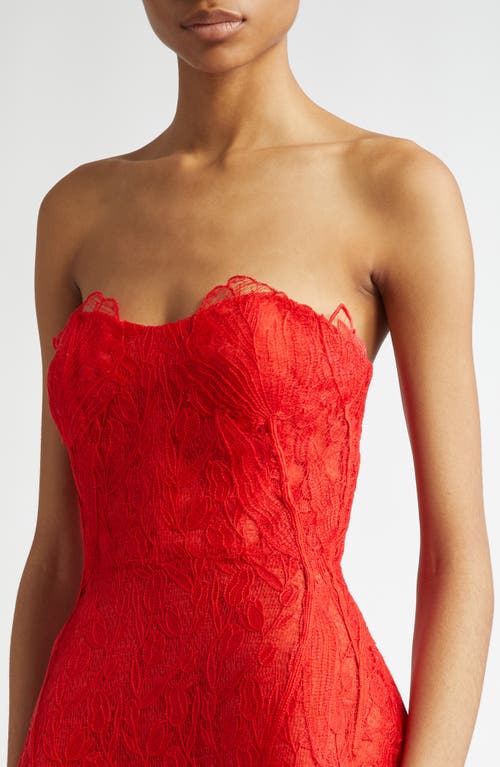 Shop Lela Rose Tulip Guipure Lace Strapless Gown In Poppy