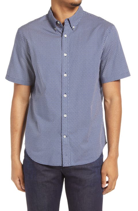 Slim Fit Ditsy Eye Print Short Sleeve Button-Down Shirt