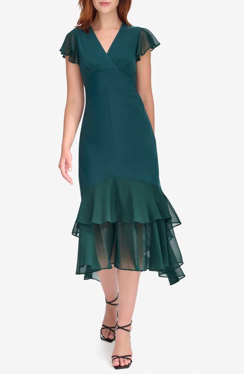 Mixed Media High-Low Dress