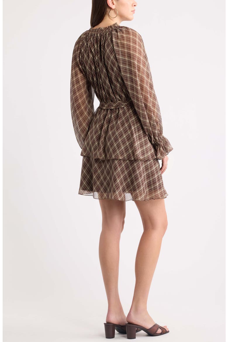 Floral Chiffon Tiered Minidress, Alternate, color, BROWN PLAID