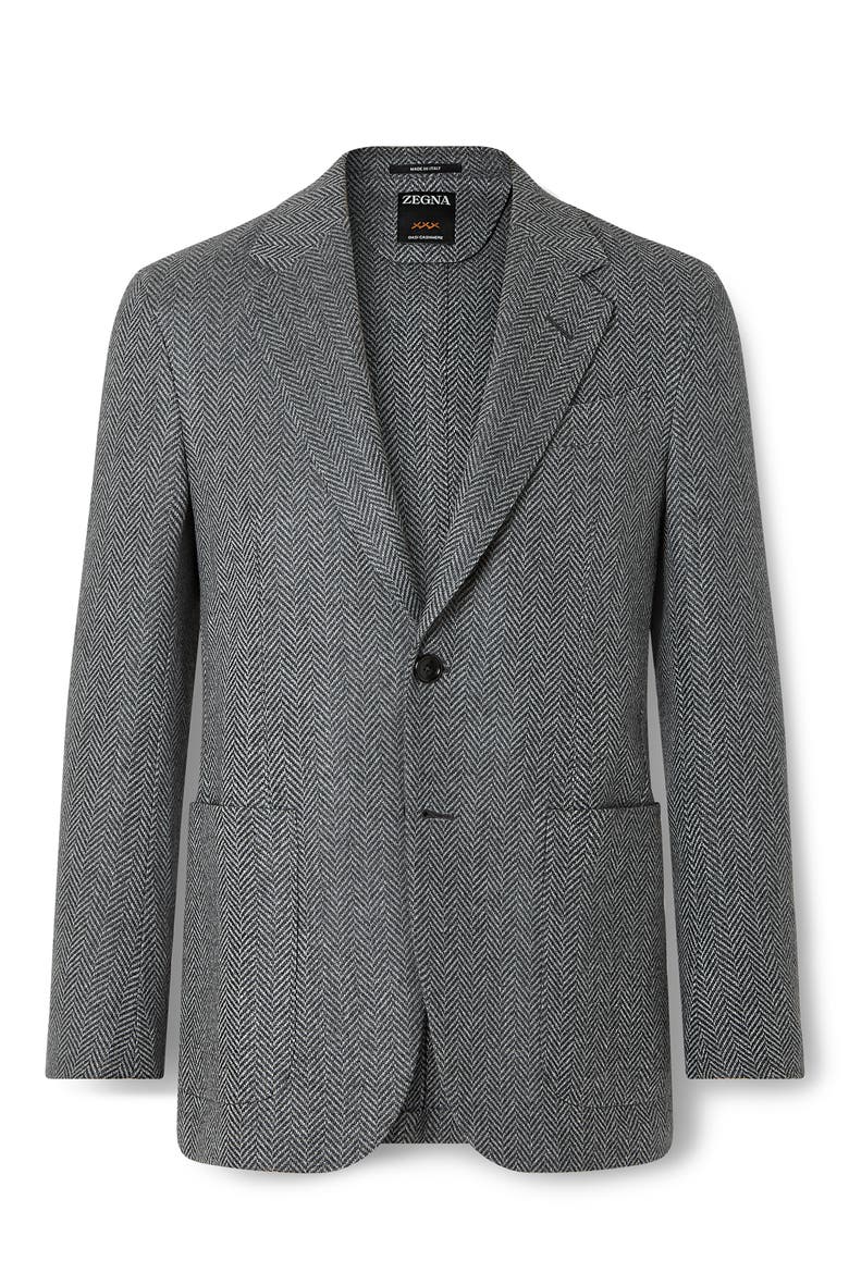 Lago Style Herringbone Cashmere Blazer, Alternate, color, DARK GREY