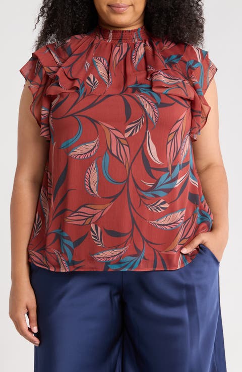 Mock Neck Ruffle Sleeve Top (Plus)