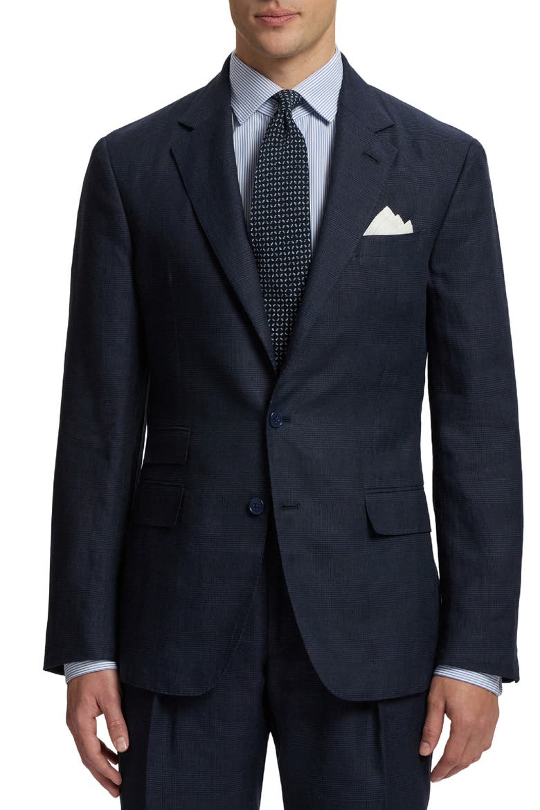 Kent Hand-Tailored Plaid Suit Jacket, Main, color, RACING NAVY