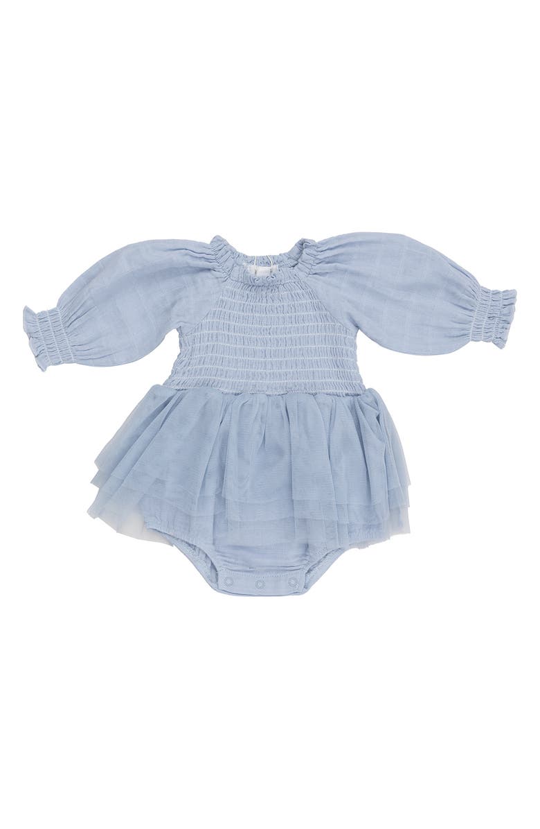 Angel Dear Dusty Blue Mesh Skirted Bodysuit, Main, color,