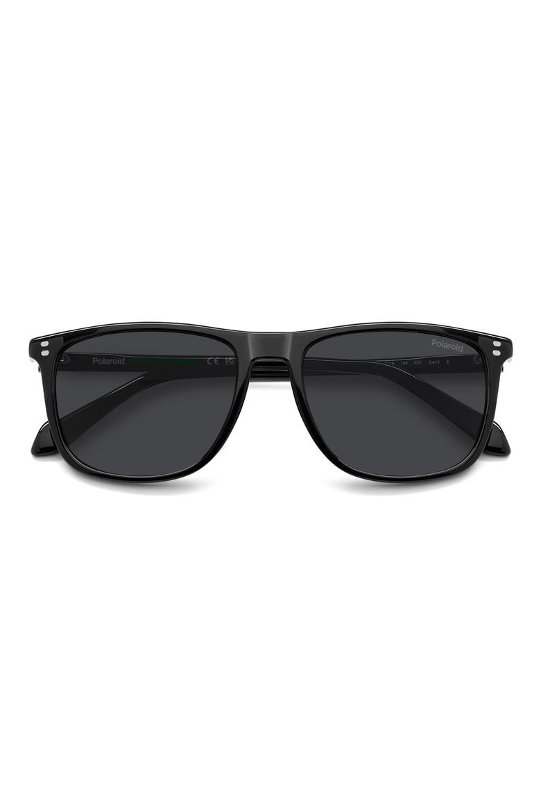 55mm Polarized Rectangular Sunglasses, Main, color, BLACK/ GREY PZ