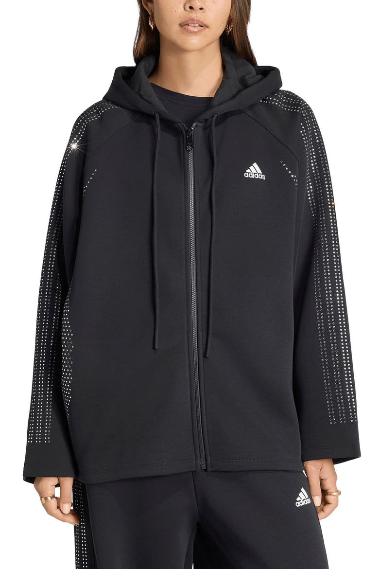Teamgeist Rhinestone Full Zip Hoodie, Main, color, BLACK/