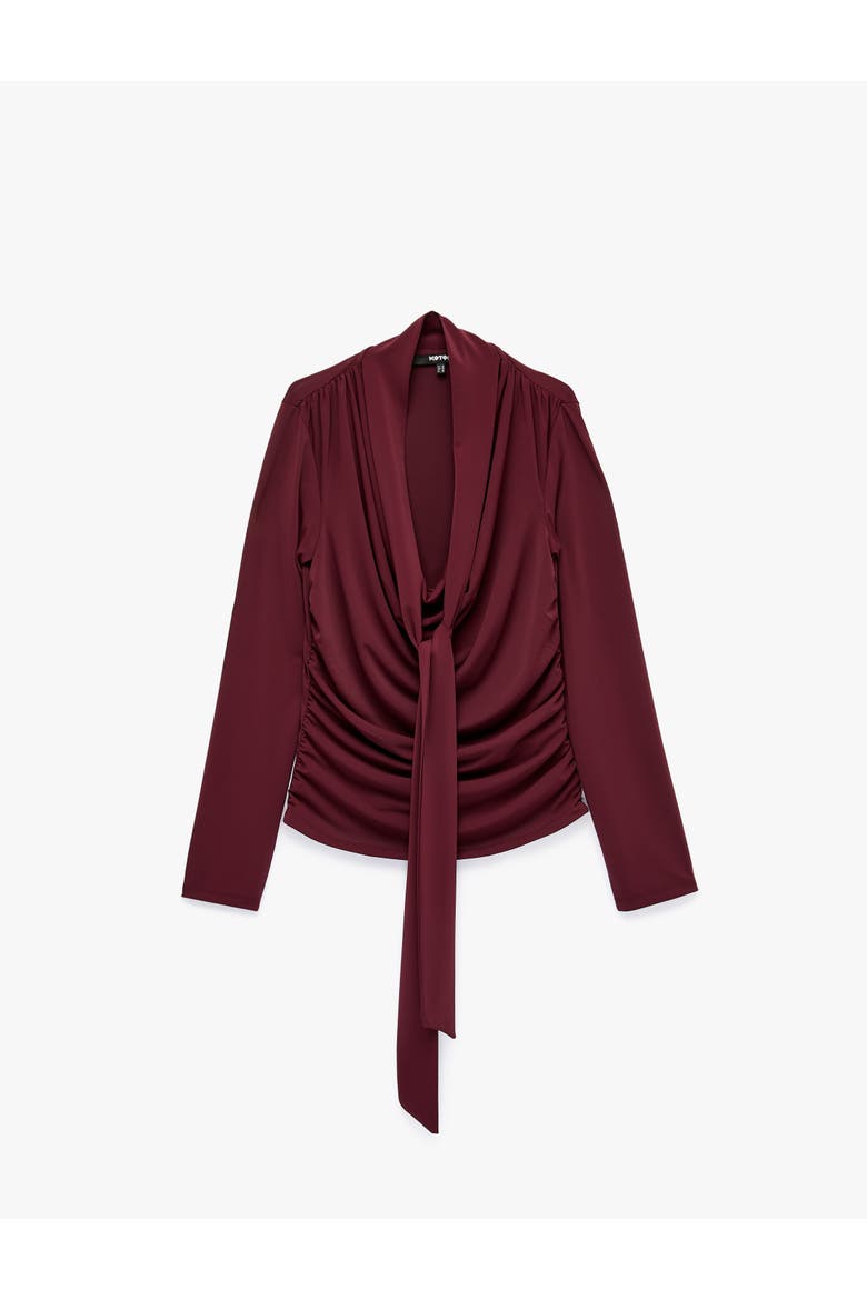 Long Sleeve Cowl Neck Tie Front Top, Alternate, color, BORDEUX