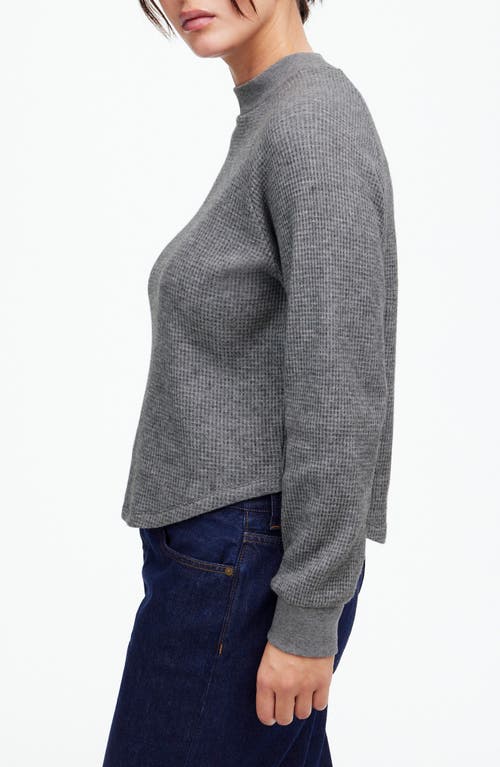 Shop Madewell Long Sleeve Waffle Knit Crewneck T-shirt In Heather Charcoal