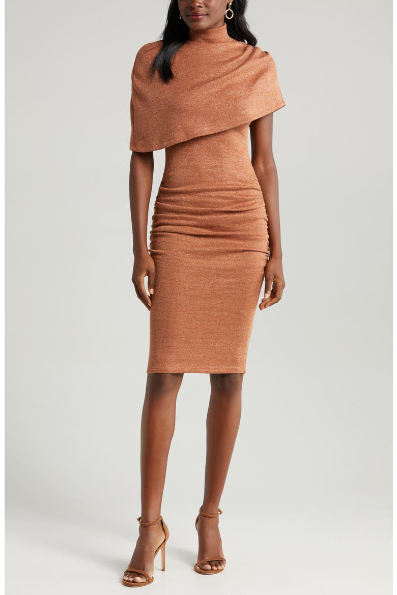 Eleanor Popover Ruched Body-Con Dress, Alternate, color, SEPHIA SPARKLE