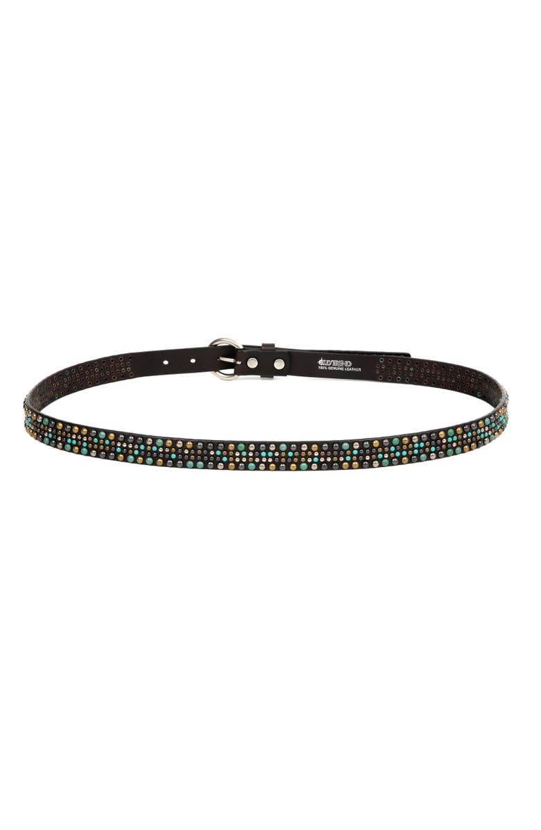 OLD TREND Amazonite Genuine Leather Studded Stitched Detail Belt, Alternate, color, Coffee
