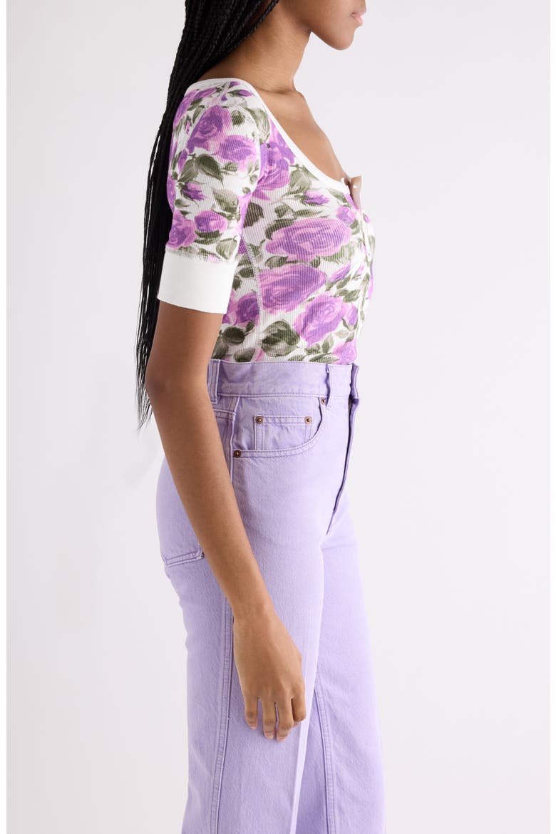 Rose Print Rib Jersey Henley, Alternate, color, WHITE - PURPLE