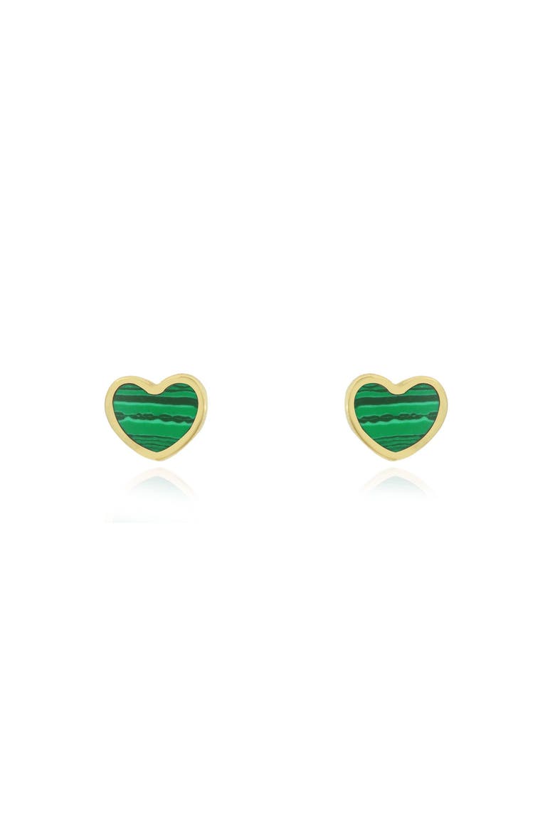 Mini Malachite Heart Stud Earrings, Alternate, color, Malachite