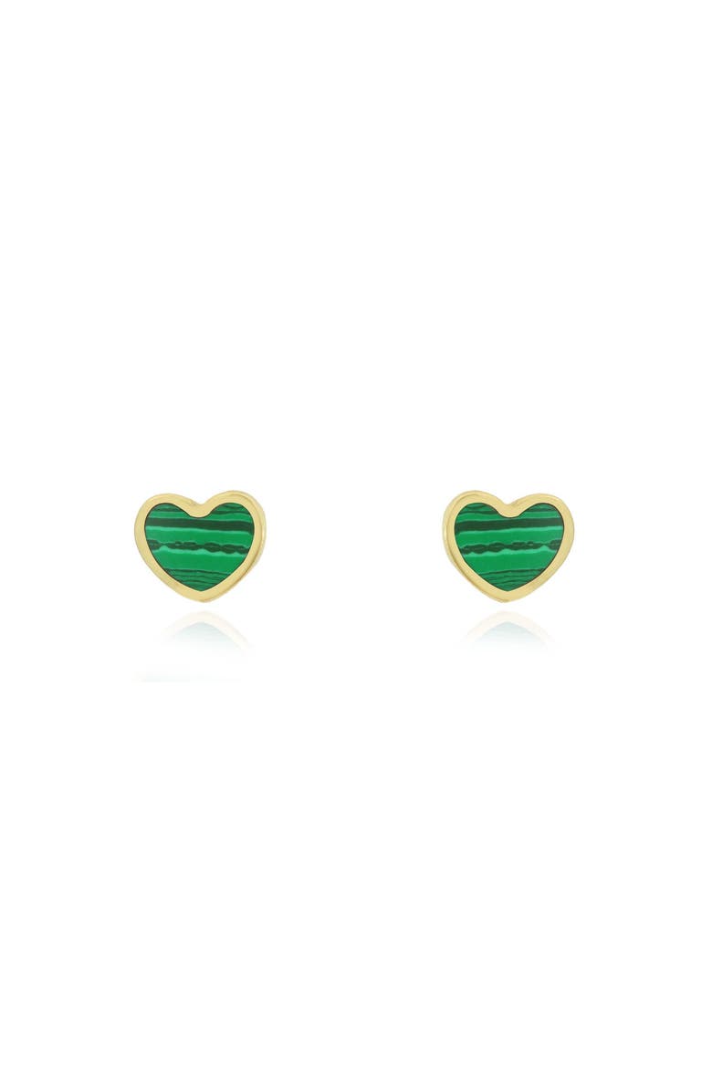 The Lovery Fine Jewelry Mini Malachite Heart Stud Earrings, Alternate, color, Malachite