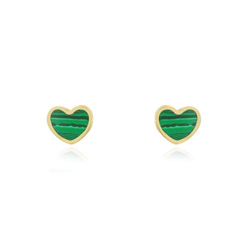 The Lovery Fine Jewelry Mini Malachite Heart Stud Earrings In Green