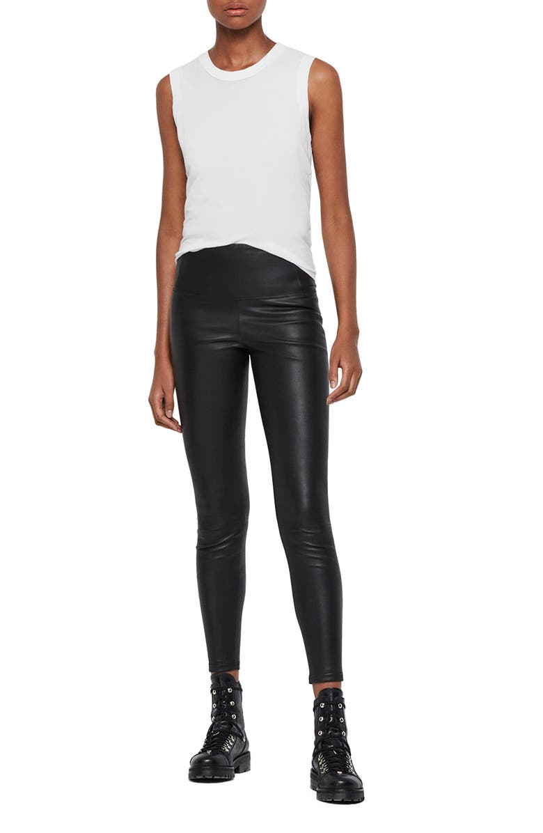 AllSaints Cora Lambskin Leather Leggings, Alternate, color, 