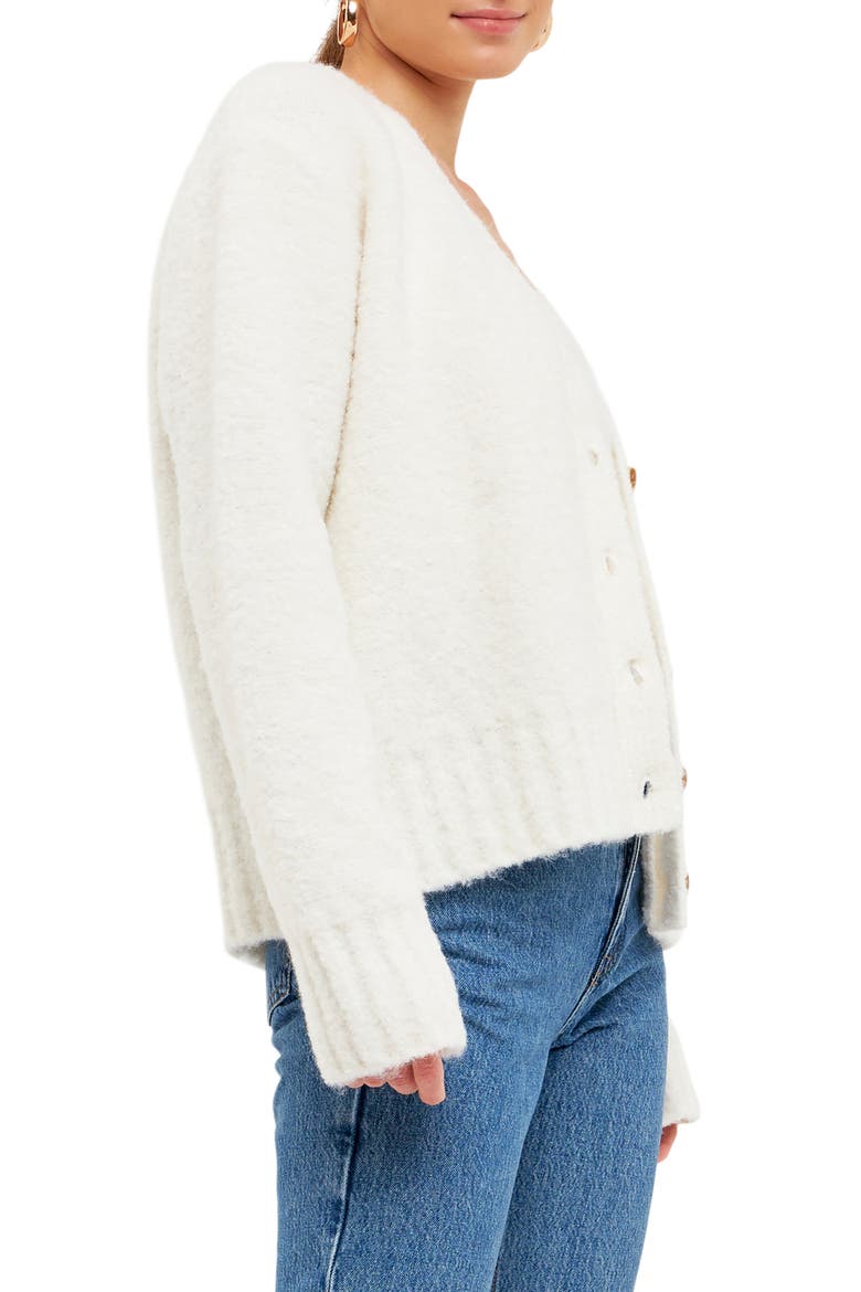 Fuzzy V-Neck Cardigan, Alternate, color, CREAM