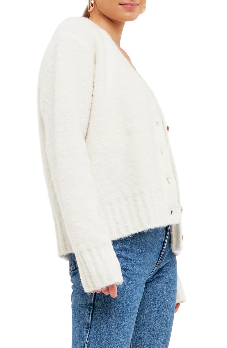 English Factory Fuzzy V-Neck Cardigan, Alternate, color, Cream
