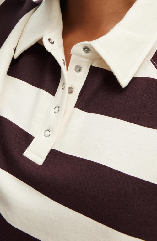 Cotton On Body Oversized Collared Lounge Fleece Sweater In Burgundy Cream Stripe