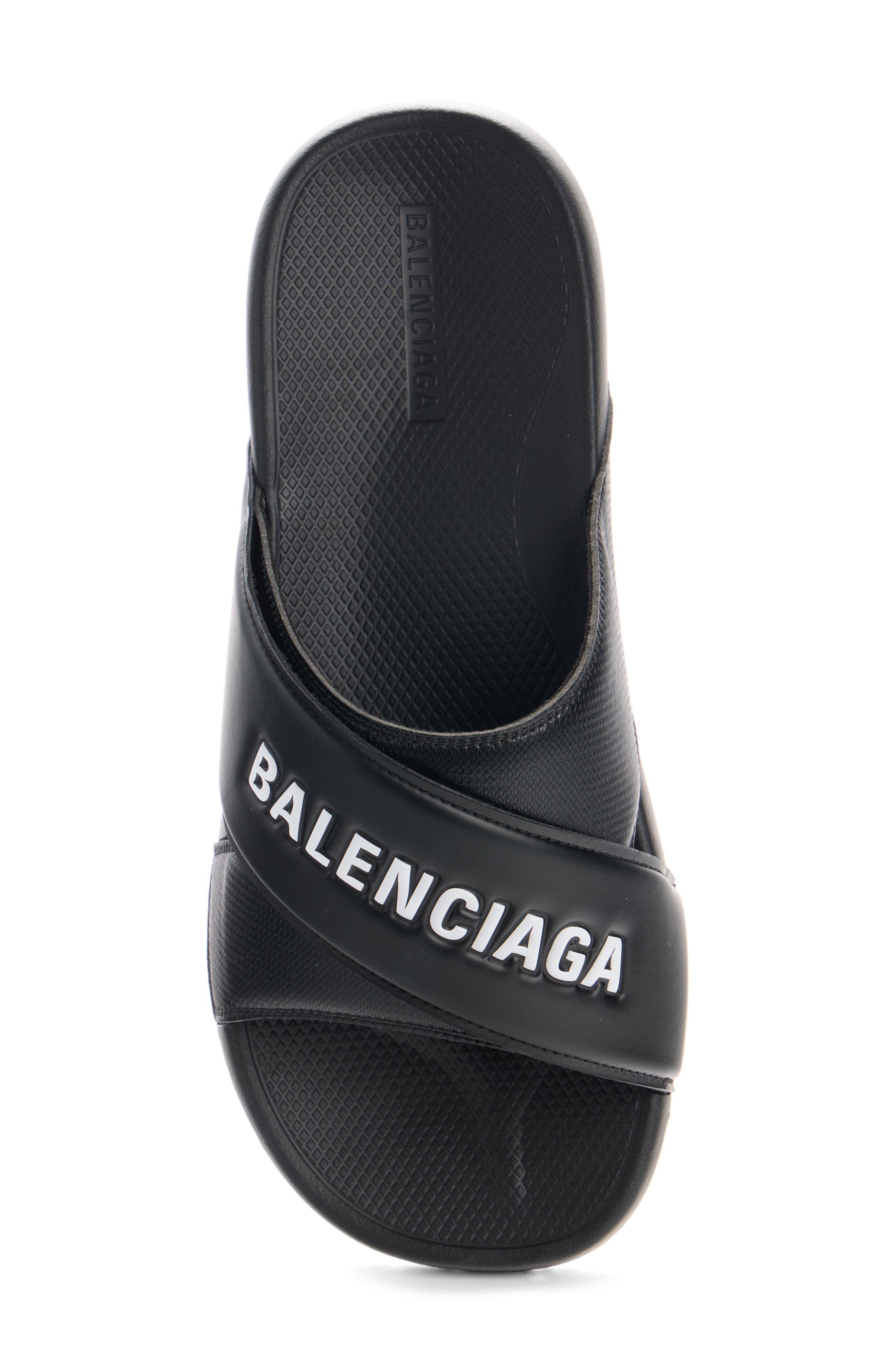 Balenciaga Sporty Logo Slide, Alternate, color, Black/ White