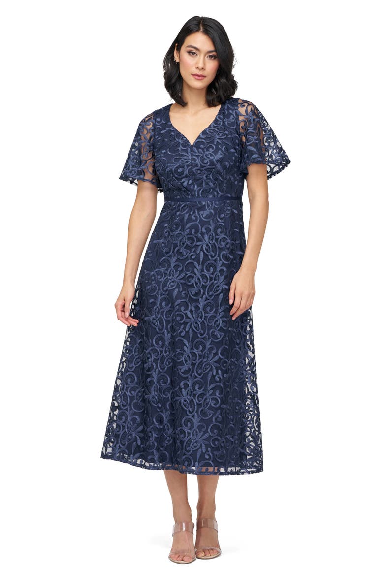 Jess Embroidered Flutter Sleeve Cocktail Dress, Alternate, color, NAVY