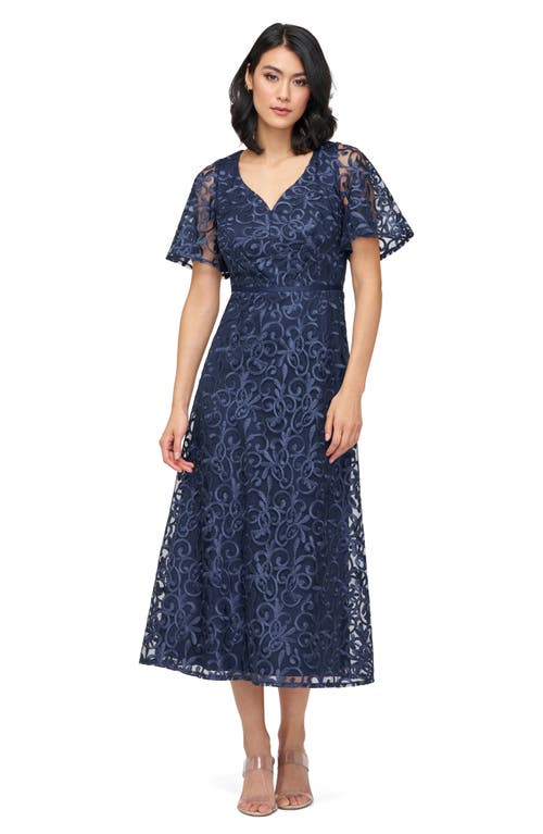 Js Collections Jess Embroidered Flutter Sleeve Cocktail Dress In Blue