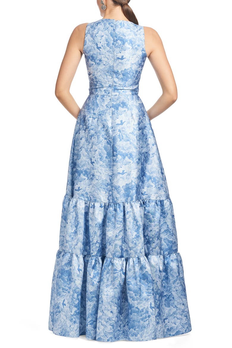 Rori Floral Sleeveless Tiered Mikado Gown, Alternate, color, HYDRANGEA BLOOMS