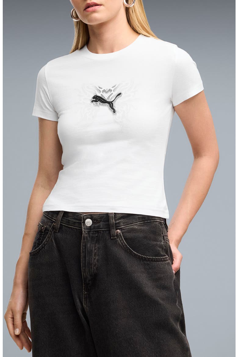 Street Glam Slim Fit Cotton Graphic T-Shirt, Main, color, PUMA WHITE