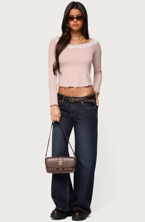 Edikted Emmery Lacey Boat Neck Crop Top In Pink