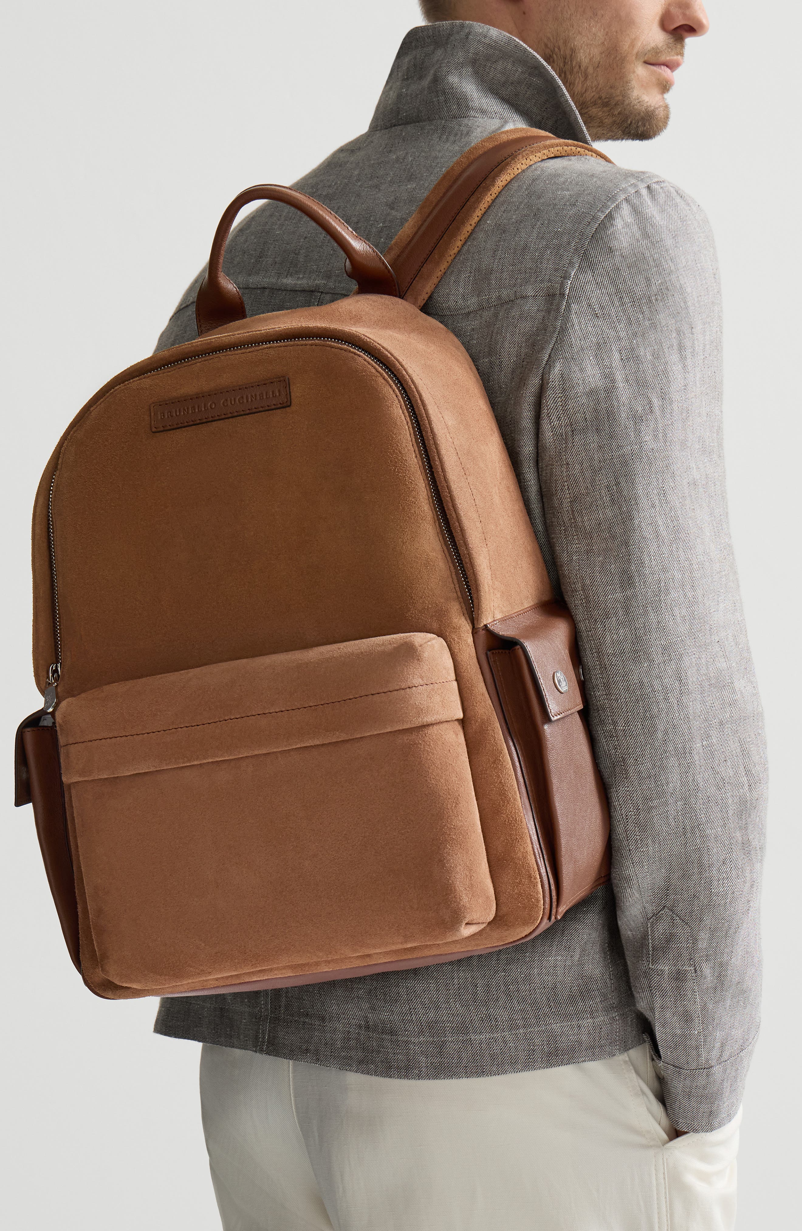 Brunello Cucinelli Buffalo leather backpack, Alternate, color, Tobacco