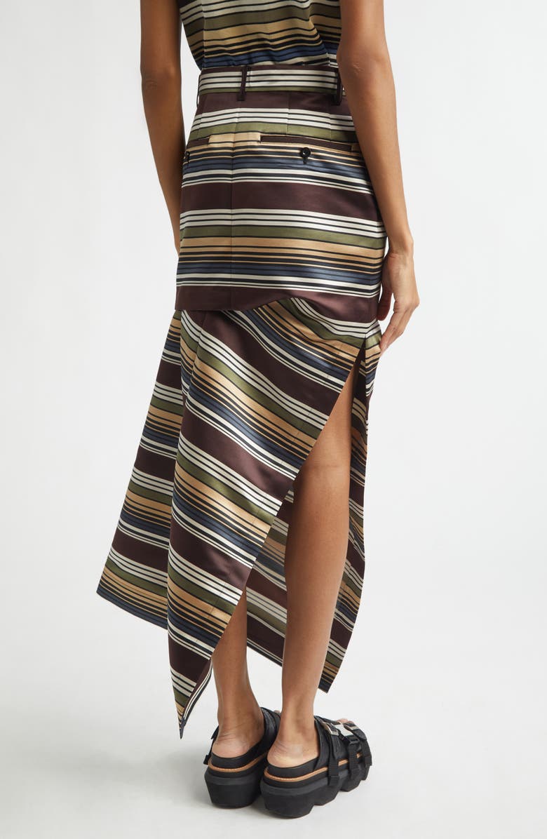 Sacai Horizontal Stripe Satin Skirt, Alternate, color, Brown/ Beige
